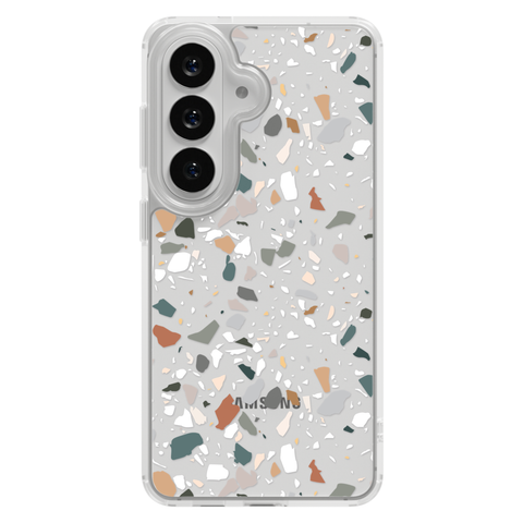Earth Tone Terrazzo Clear Phone Case shown on Galaxy S26 Plus