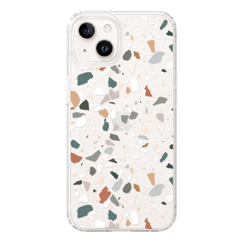 Earth Tone Terrazzo Clear Phone Case shown on iPhone 13