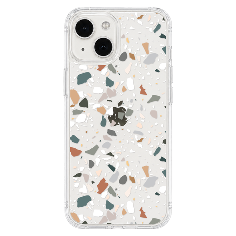 Earth Tone Terrazzo Clear Phone Case shown on iPhone 13 Mini