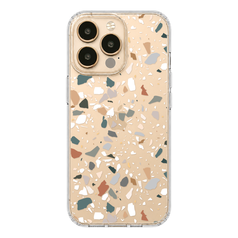 Earth Tone Terrazzo Clear Phone Case shown on iPhone 13 Pro