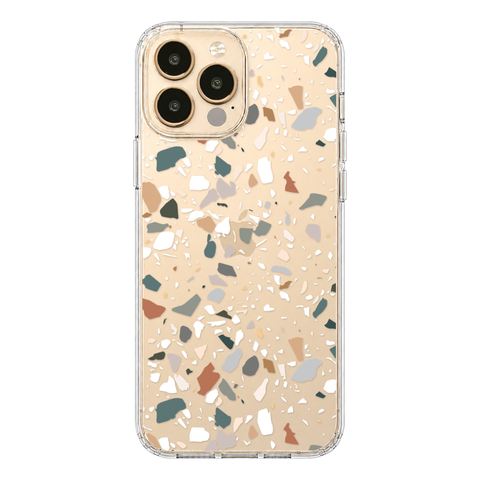 Earth Tone Terrazzo Clear Phone Case shown on iPhone 13 Pro Max