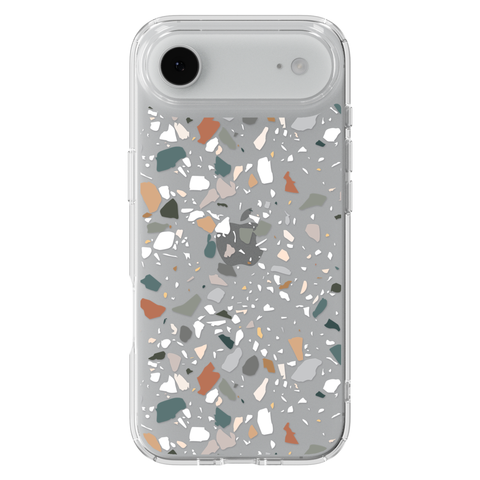 Earth Tone Terrazzo Clear Phone Case shown on iPhone 17 Air
