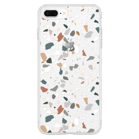 Earth Tone Terrazzo Clear Phone Case shown on iPhone 7 Plus/8 Plus