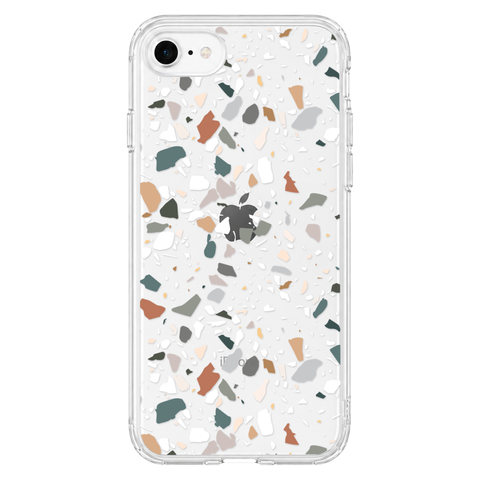 Earth Tone Terrazzo Clear Phone Case shown on iPhone SE [2020/2022]