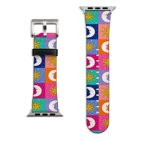 Eclectic Sun and Moon Apple Watch Band with Matte Silver hardware