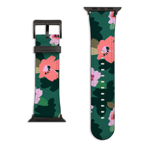 Emerald Floral Apple Watch Band with Matte Black hardware
