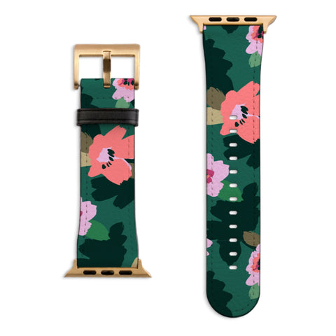 Emerald Floral Apple Watch Band with Matte Gold hardware