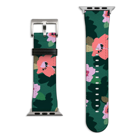 Emerald Floral Apple Watch Band with Matte Silver hardware