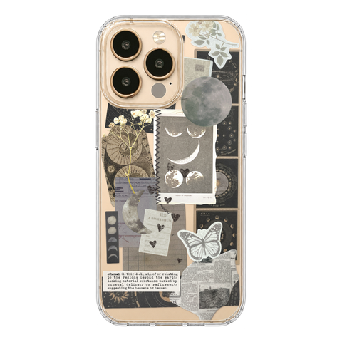 Esoteric Space Scraps Collage Clear Phone Case shown on iPhone 13 Pro