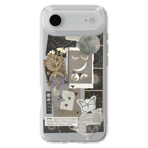 Esoteric Space Scraps Collage Clear Phone Case shown on iPhone 17 Air