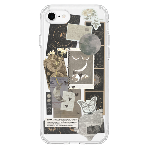 Esoteric Space Scraps Collage Clear Phone Case shown on iPhone 7/8