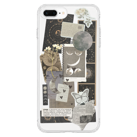 Esoteric Space Scraps Collage Clear Phone Case shown on iPhone 7 Plus/8 Plus