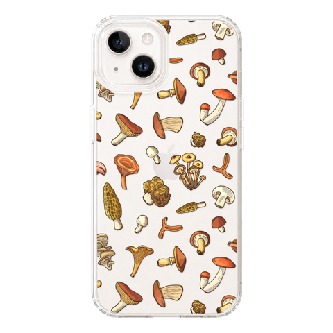 Fall Mushroom Clear Phone Case shown on iPhone 13