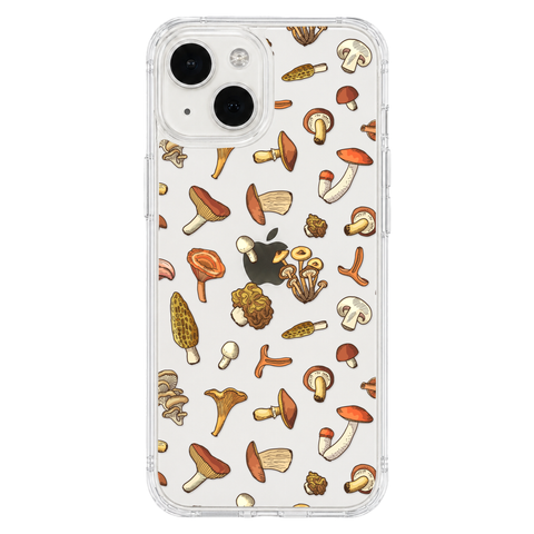 Fall Mushroom Clear Phone Case shown on iPhone 13 Mini