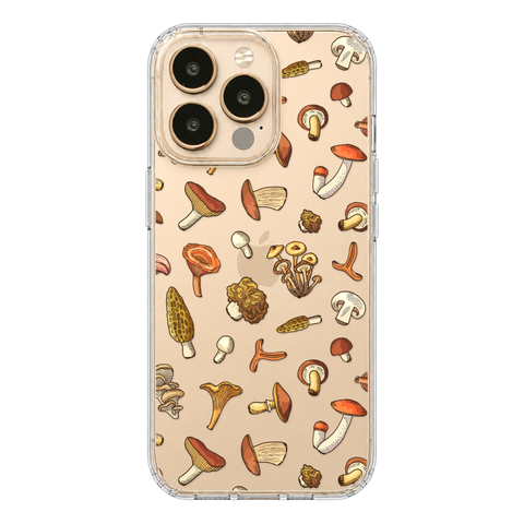 Fall Mushroom Clear Phone Case shown on iPhone 13 Pro