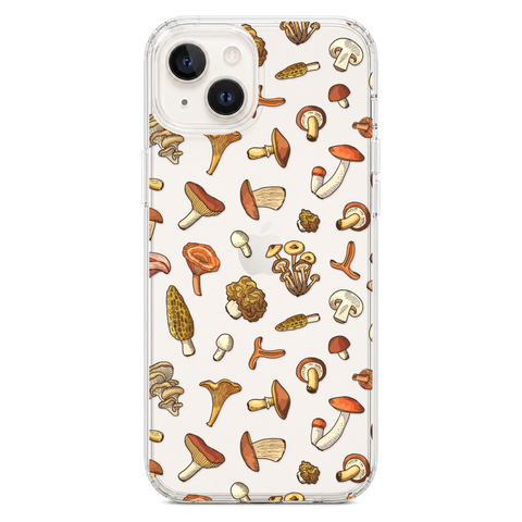 Fall Mushroom Clear Phone Case shown on iPhone 14 Plus
