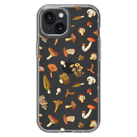 Fall Mushroom Clear Phone Case shown on iPhone 15