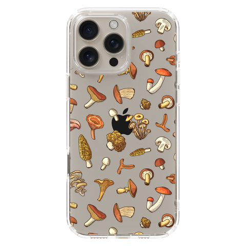 Fall Mushroom Clear Phone Case shown on iPhone 16 Pro