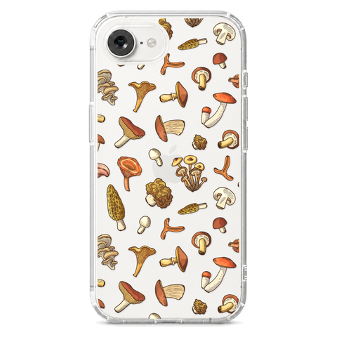Fall Mushroom Clear Phone Case shown on iPhone 16e