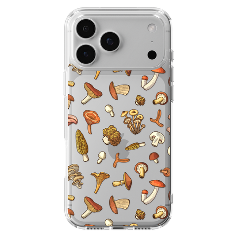 Fall Mushroom Clear Phone Case shown on iPhone 17 Pro Max