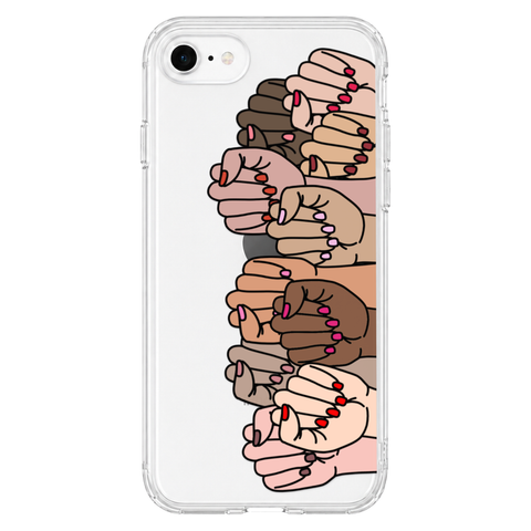 Feminist Fists Clear Phone Case shown on iPhone 7/8