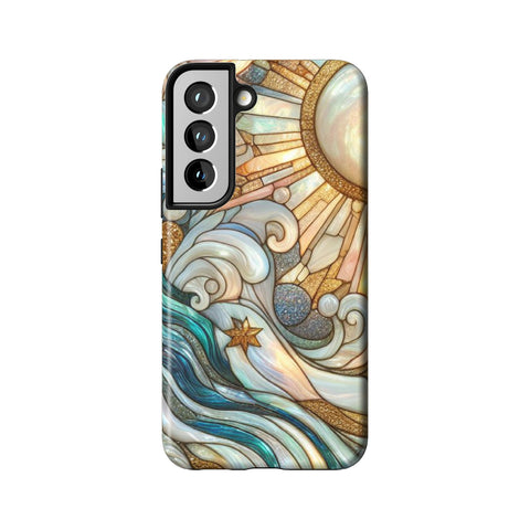 Waves & Sun Rays Stained Glass Illusion Print Tough Phone Case for Galaxy S22