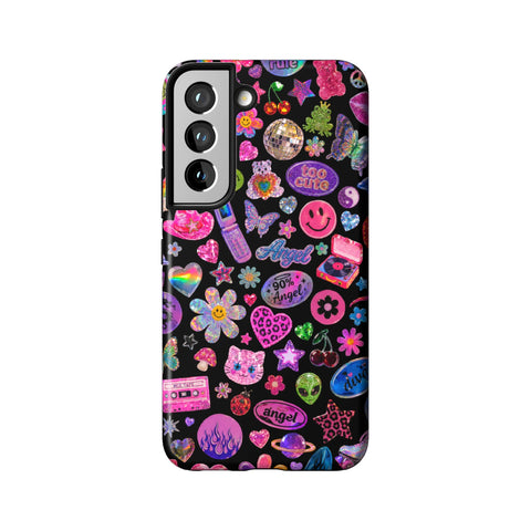 Black Y2K Stickers Print Tough Phone Case for Galaxy S22