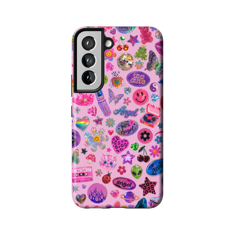 Baby Pink Y2K Stickers Print Tough Phone Case for Galaxy S22