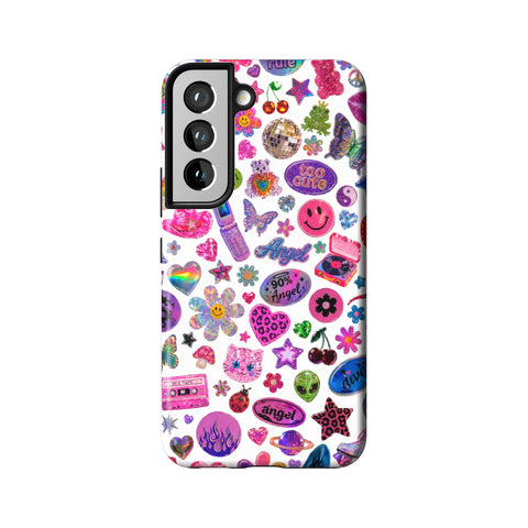 White Y2K Stickers Print Tough Phone Case for Galaxy S22