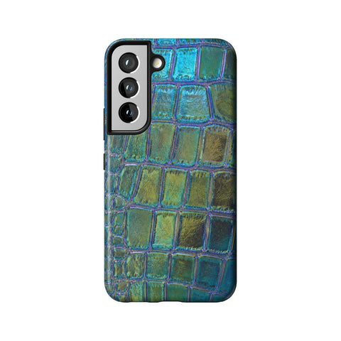 Teal Crocodile Print Tough Phone Case for Galaxy S22
