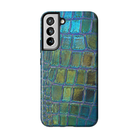 Teal Crocodile Print Tough Phone Case for Galaxy S22 Plus