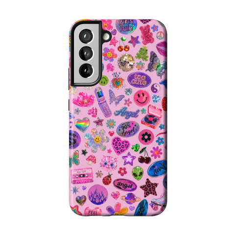 Baby Pink Y2K Stickers Print Tough Phone Case for Galaxy S22 Plus