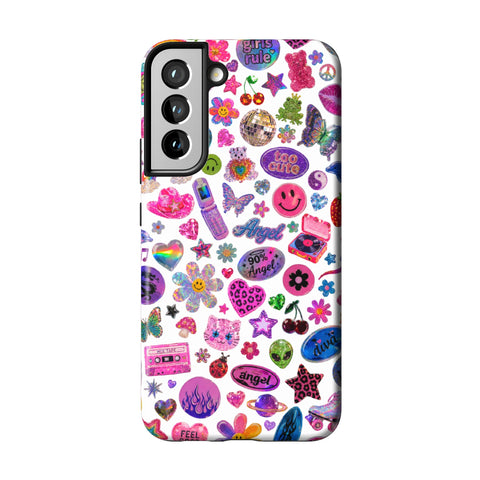 White Y2K Stickers Print Tough Phone Case for Galaxy S22 Plus