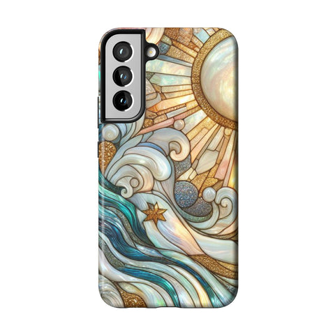 Waves & Sun Rays Stained Glass Illusion Print Tough Phone Case for Galaxy S22 Plus