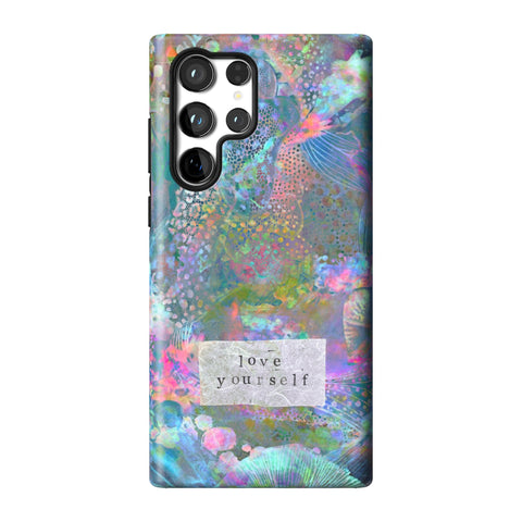 Love Yourself Pastel Abstract Art Tough Phone Case for Galaxy S22 Ultra