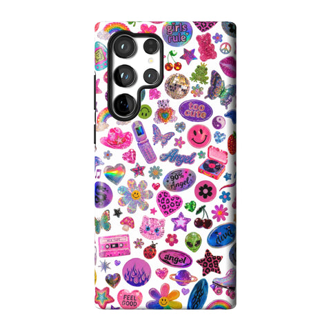 White Y2K Stickers Print Tough Phone Case for Galaxy S22 Ultra