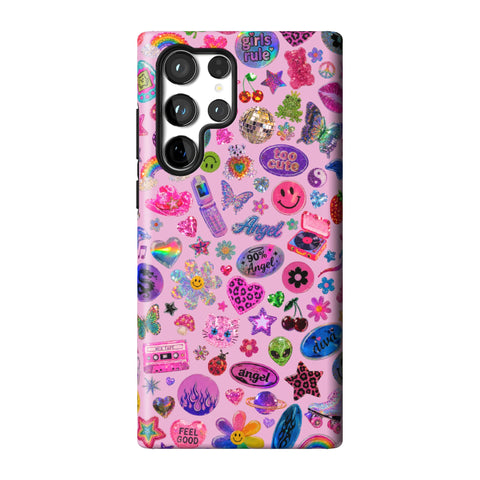 Baby Pink Y2K Stickers Print Tough Phone Case for Galaxy S22 Ultra