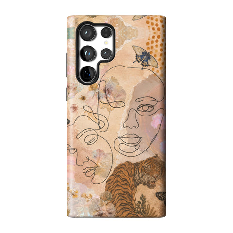 Line Art Faces Collage Tough Phone Case for Galaxy S22 Ultra