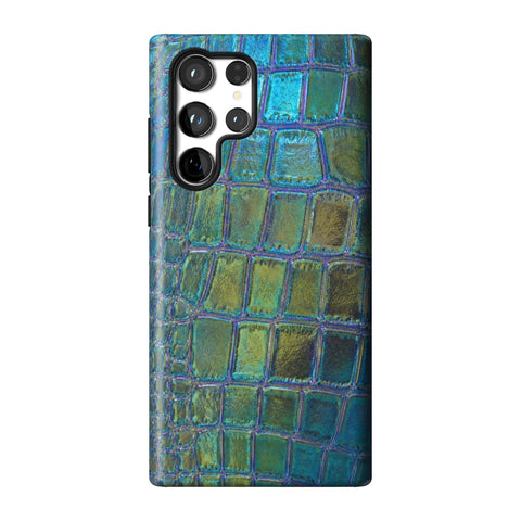 Teal Crocodile Print Tough Phone Case for Galaxy S22 Ultra