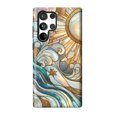 Waves & Sun Rays Stained Glass Illusion Print Tough Phone Case for Galaxy S22 Ultra