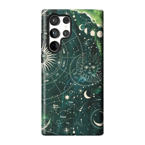Green Marble Zodiac Tough Phone Case for Galaxy S22 Ultra