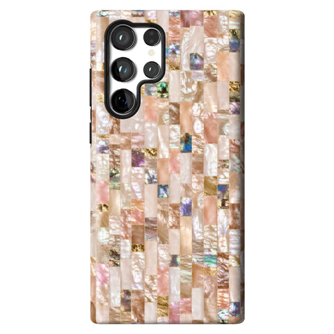 Rose Gold Abalone Shell Print Tough Phone Case for Galaxy S22 Ultra
