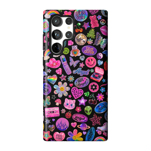 Black Y2K Stickers Print Tough Phone Case for Galaxy S22 Ultra
