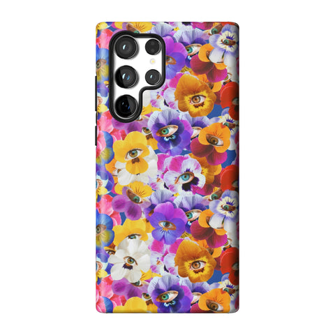 Pansy Eye Floral Tough Phone Case for Galaxy S22 Ultra
