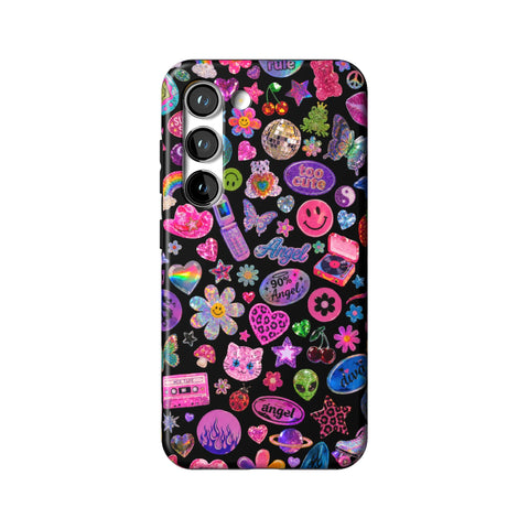 Black Y2K Stickers Print Tough Phone Case for Galaxy S23