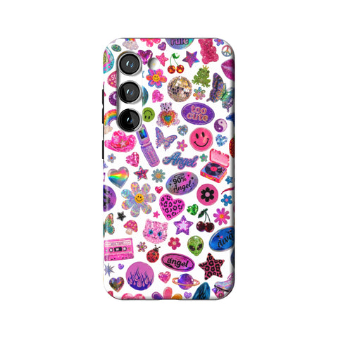 White Y2K Stickers Print Tough Phone Case for Galaxy S23
