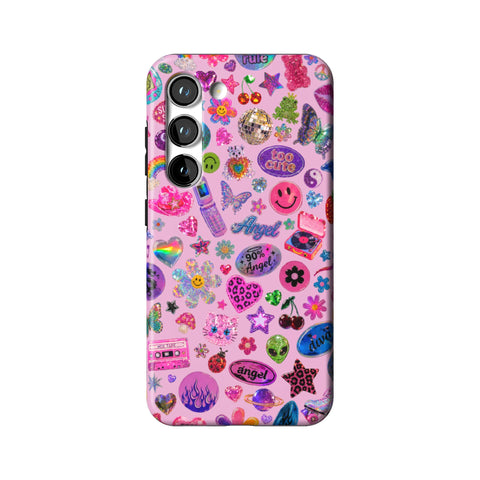 Baby Pink Y2K Stickers Print Tough Phone Case for Galaxy S23