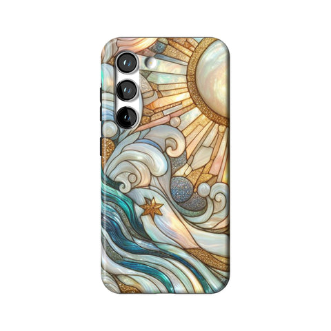 Waves & Sun Rays Stained Glass Illusion Print Tough Phone Case for Galaxy S23