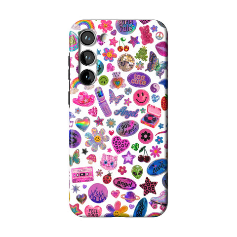 White Y2K Stickers Print Tough Phone Case for Galaxy S23 Plus