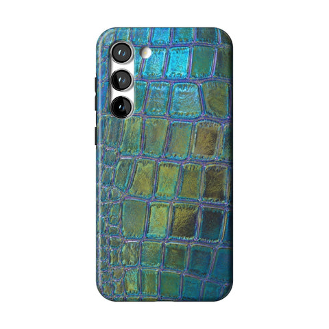 Teal Crocodile Print Tough Phone Case for Galaxy S23 Plus
